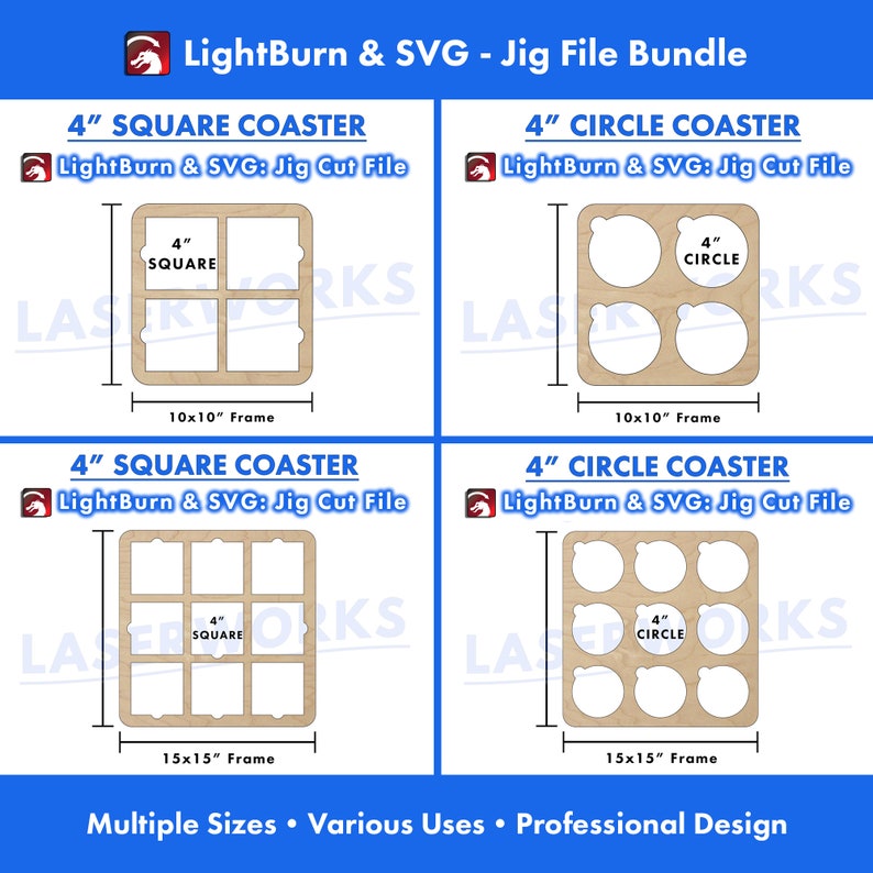 4 inch coaster jig template, circle, round, square