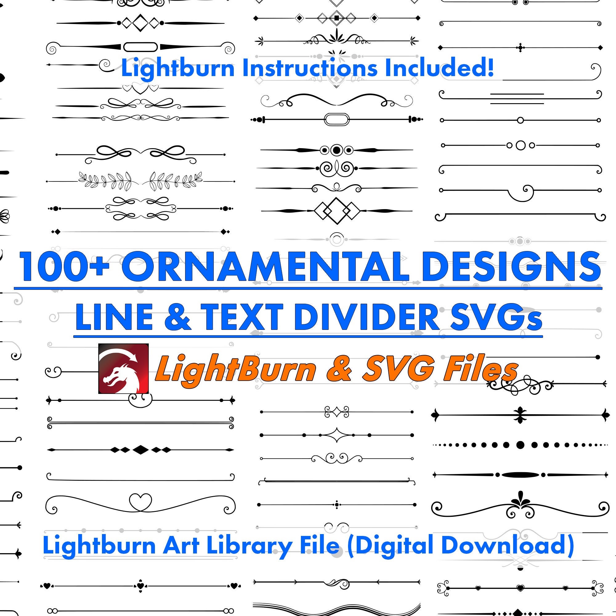 100 Ornamental Line and Text Dividers Lightburn Art Library Etsy
