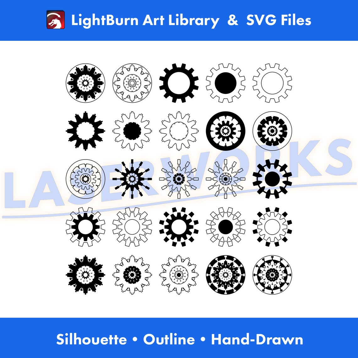 100 Gear Designs: Steampunk | Lightburn Art Library & SVG Files ...