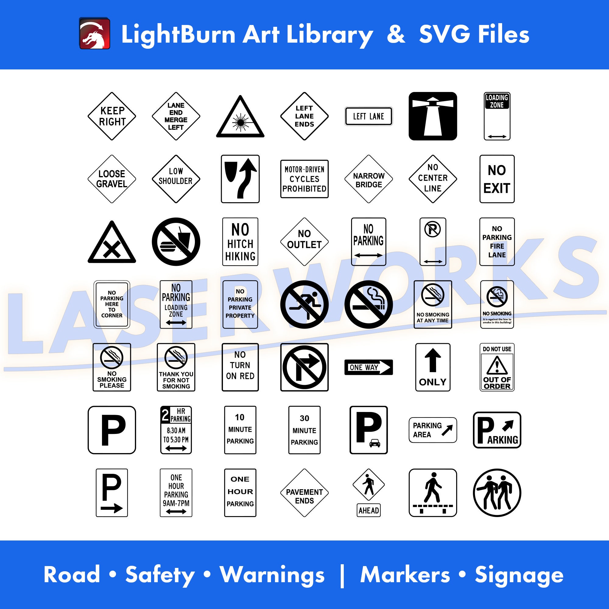 Marker Signs, Lightburn Art Library & SVG Files, Hazard, Caution, Exit