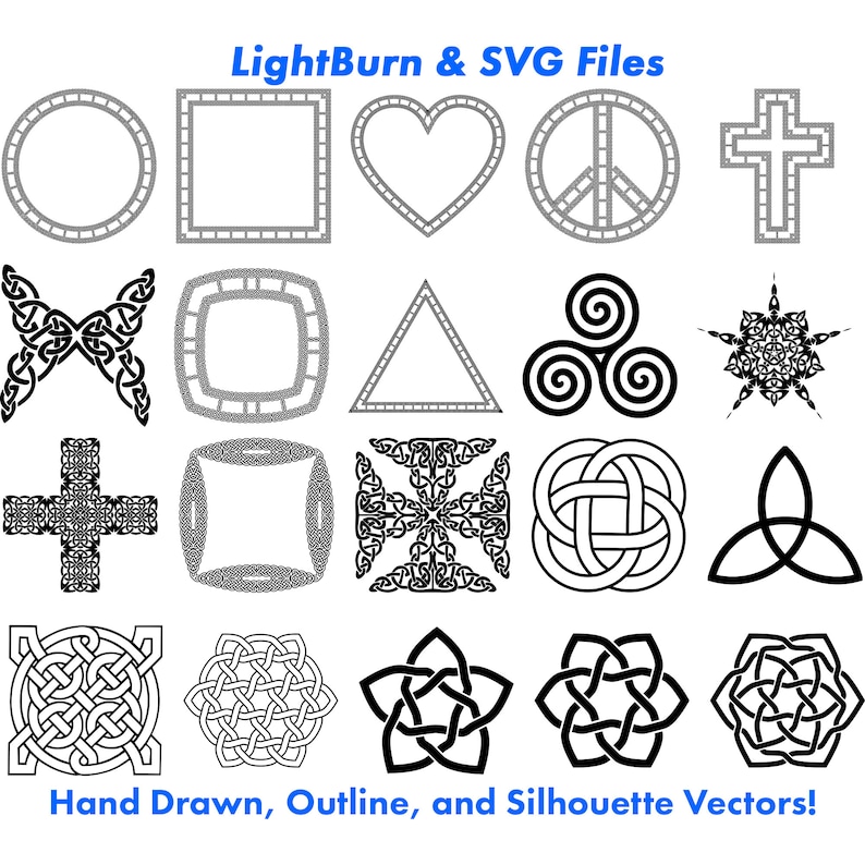 100 Celtic Knot Designs, Outline, Silhouette Lightburn Art Library Digital File Download & SVG Files, Cross, Druid, Clovers, Heritage image 6
