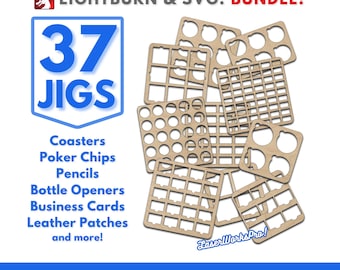 37 Laser Jig-starterspakket: onderzetters, pokerchips, visitekaartjes (SVG- en LightBurn-bestanden)