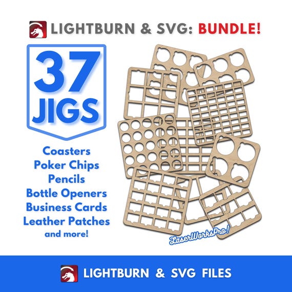 37 Laser Jig Starter Pack: Coasters, Poker Chips, Business Cards (SVG & LightBurn Files)