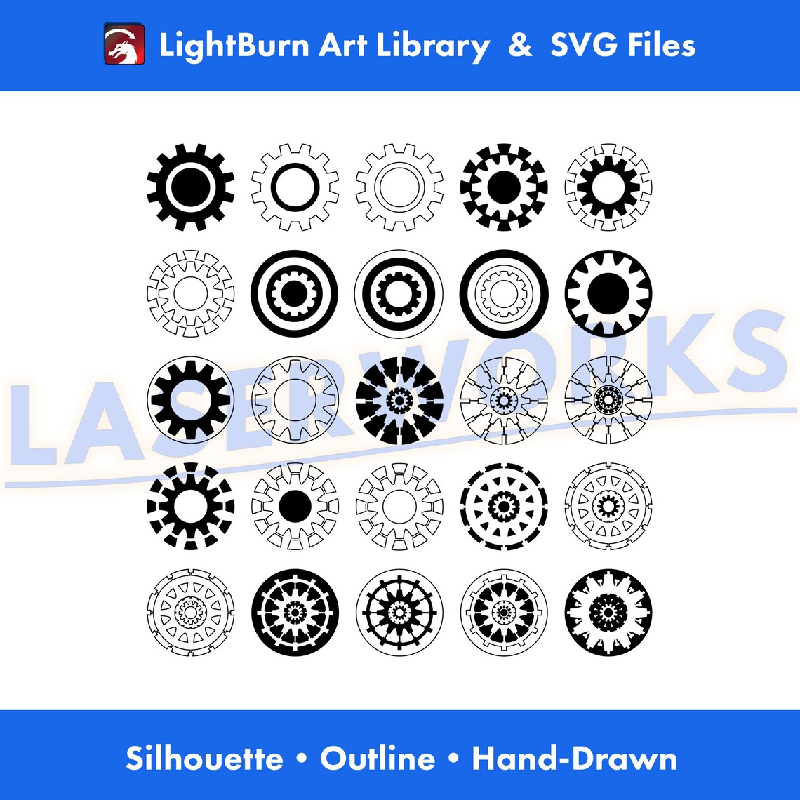 100 Gear Designs: Steampunk | Lightburn Art Library & SVG Files ...