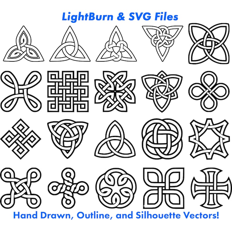 100 Celtic Knot Designs, Outline, Silhouette Lightburn Art Library Digital File Download & SVG Files, Cross, Druid, Clovers, Heritage image 3