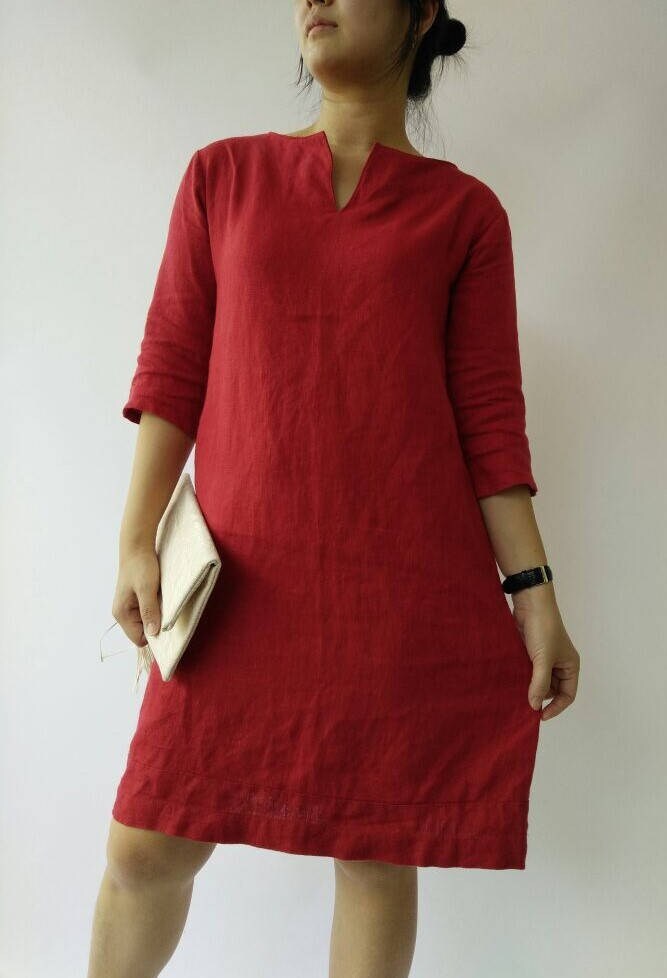 Red Linen Dress Linen Tunic Dress Natural Dress - Etsy