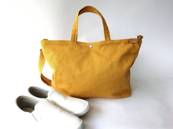 mustard yellow leather tote bag