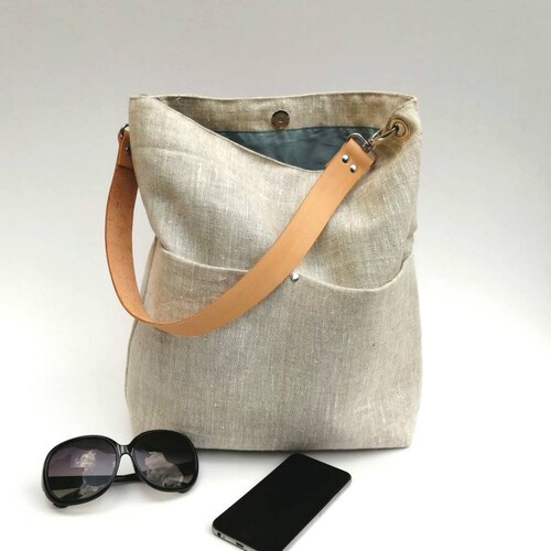 Natural Linen Hobo Bag Linen Bag Diaper Bag Linen Leather | Etsy