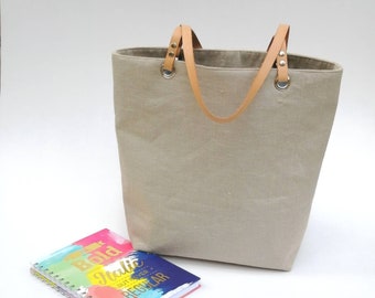 Linen Tote bag, linen bag, diaper bag, linen leather bag, linen tote, beach bag, natural bag in Natural 100% linen