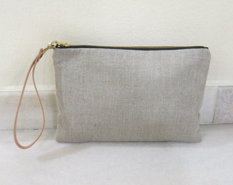 Oversize, Simple Clutch Bag, Linen Clutch, Natural Linen and Leather Bag for Women, Simple Purse, Handbag, Summer Clutch