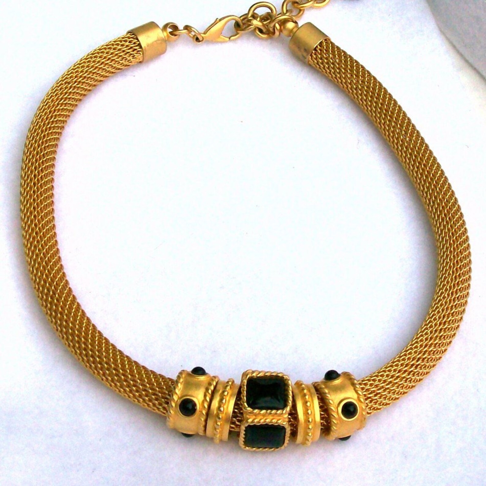 Doncaster Gold Tone Mesh Necklace with Four Versatile Black Etsy