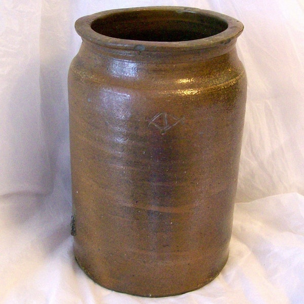 Antique NC Southern Stoneware Salt Glazed Jar Signed Masonic Symbol Possible Himer J. Fox or J. F. Brower North Carolina Pottery