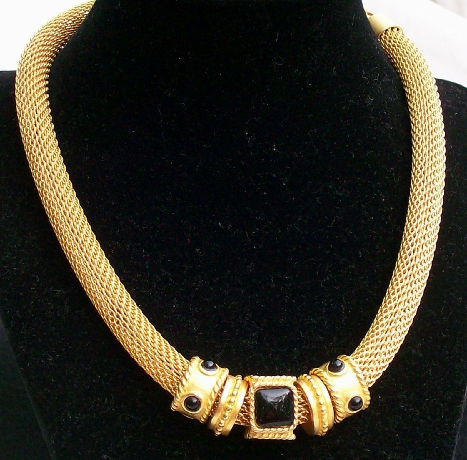 Doncaster Gold Tone Mesh Necklace with Four Versatile Black Etsy
