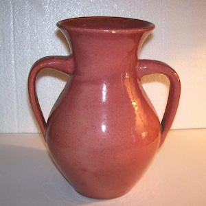 Vintage North Carolina Pottery Vase Mauve Rose 8'' with Handles Collectible NC Hand Thrown Handmade Unsigned