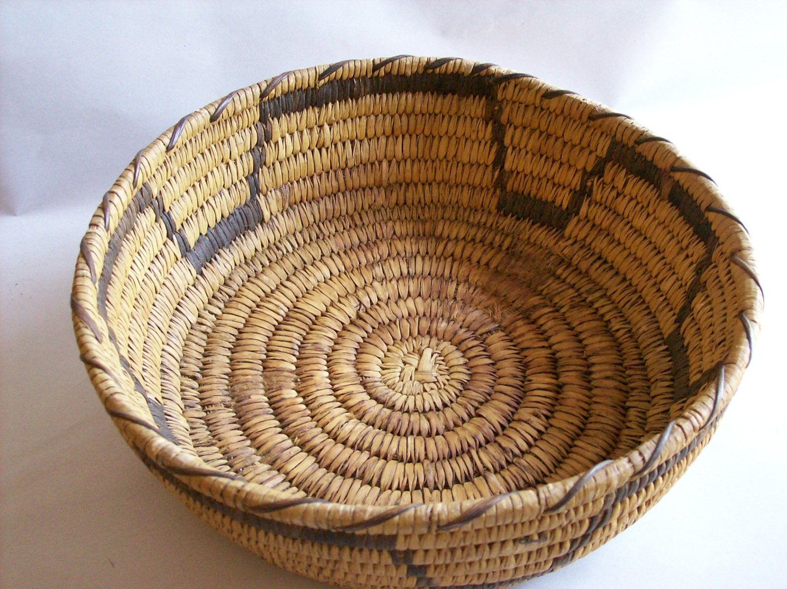 Vintage Native American Papago Basket Hand Made Woven Round Etsy