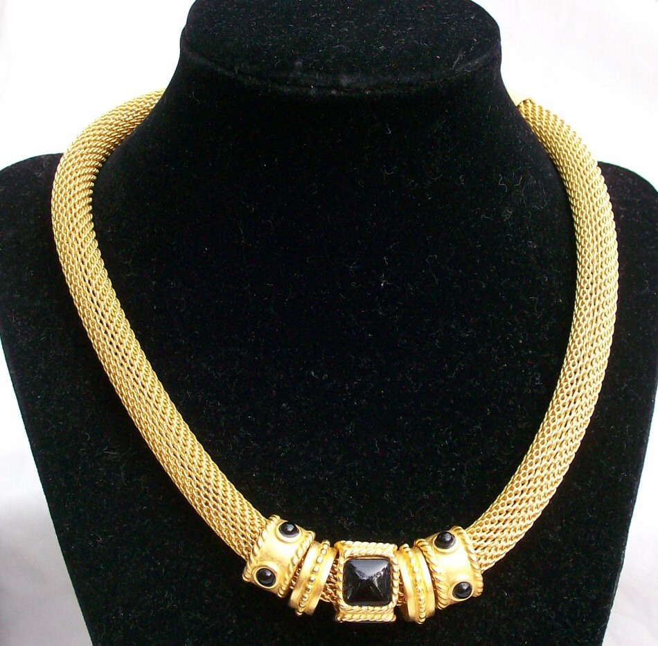 Doncaster Gold Tone Mesh Necklace with Four Versatile Black  Etsy