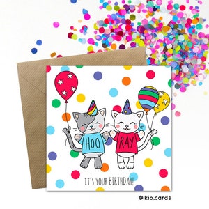 Cats Birthday Card Handmade Cute Cats Birthday Card, Handmade Cat Birthday Card Kawaii Birthday Card Cards for Her, Cards for Him image 1