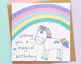 Rainbow Unicorn Birthday Card, Magical Unicorn Card, Cute Unicorn, Cute Birthday Card, Daughter Birthday Card, Sister Birthday Card