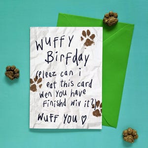 Biglietto di auguri di compleanno dal cane, divertente, umoristico, mamma cane, papà cane