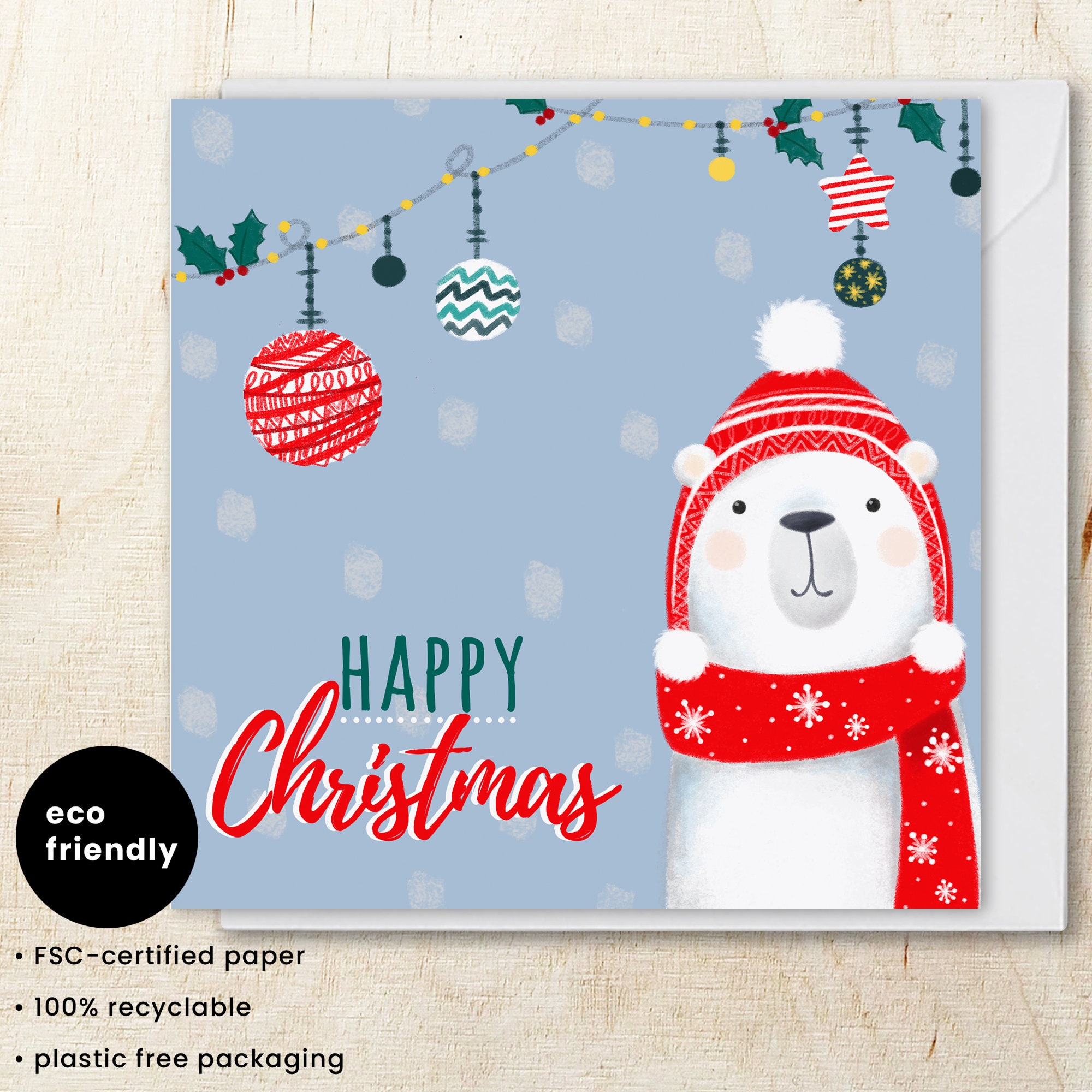 Polar Bear Christmas Card Hand Drawn Handmade Christmas - Etsy UK