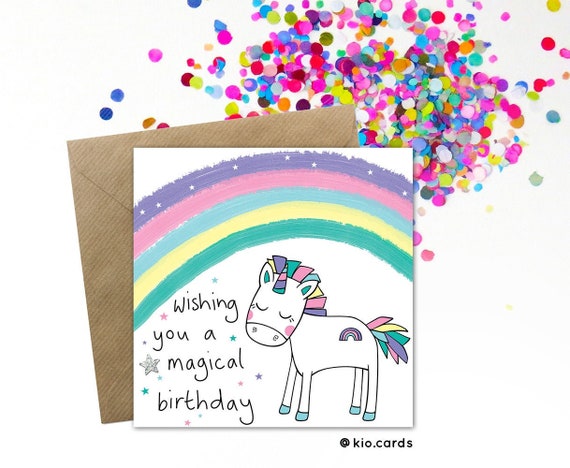 Rainbow Unicorn Birthday Card Magical Unicorn Card Cute | Etsy