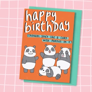 Divertente biglietto di auguri di compleanno con panda, umorismo