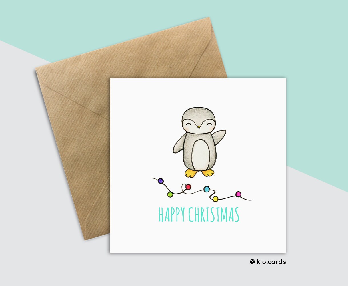 Penguin Christmas Card Hand Drawn Christmas Penguin Cards - Etsy Israel