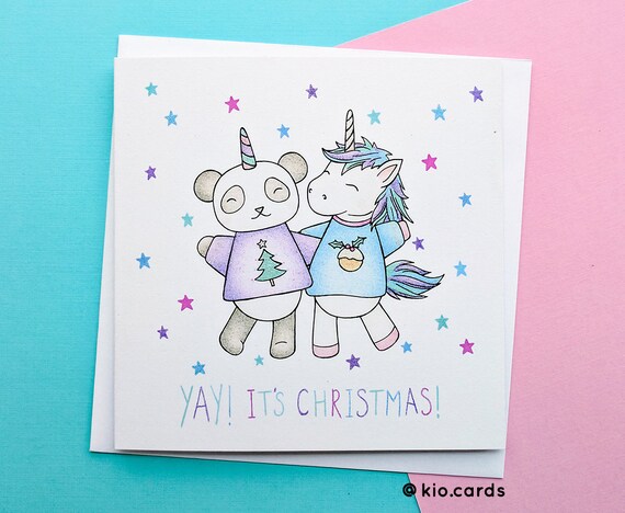 panda and unicorn christmas card kawaii christmas cute etsy kawaii christmas cards