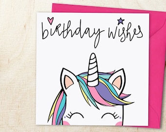 Unicorn Birthday Card, Rainbow, Cute, Magical, Kawaii, Glitter Embellished, Eco Friendly