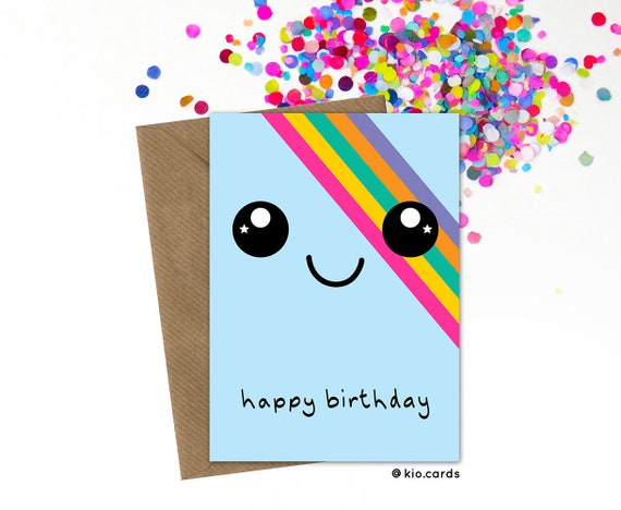 Carte D Anniversaire Kawaii Rainbow Kawaii Face Carte Etsy Carte D Anniversaire Kawaii Rainbow Kawaii Face Carte Etsy