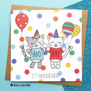 Cats Birthday Card Handmade Cute Cats Birthday Card, Handmade Cat Birthday Card Kawaii Birthday Card Cards for Her, Cards for Him image 3