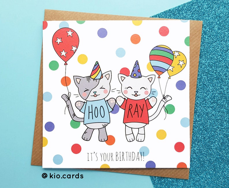 Cats Birthday Card Handmade Cute Cats Birthday Card, Handmade Cat Birthday Card Kawaii Birthday Card Cards for Her, Cards for Him image 3