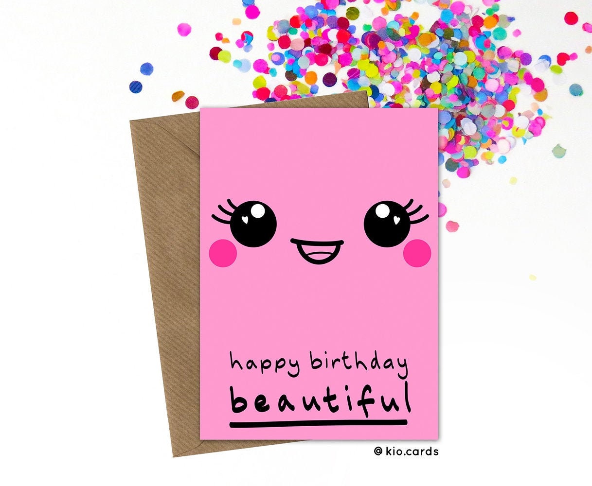 Beautiful Girlfriend Birthday Card Girlfriend Kawaii Face Etsy UK