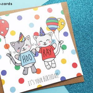 Cats Birthday Card Handmade Cute Cats Birthday Card, Handmade Cat Birthday Card Kawaii Birthday Card Cards for Her, Cards for Him image 4