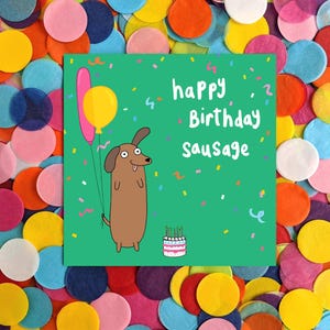 Carte de joyeux anniversaire chien saucisse, chien teckel drôle, humour