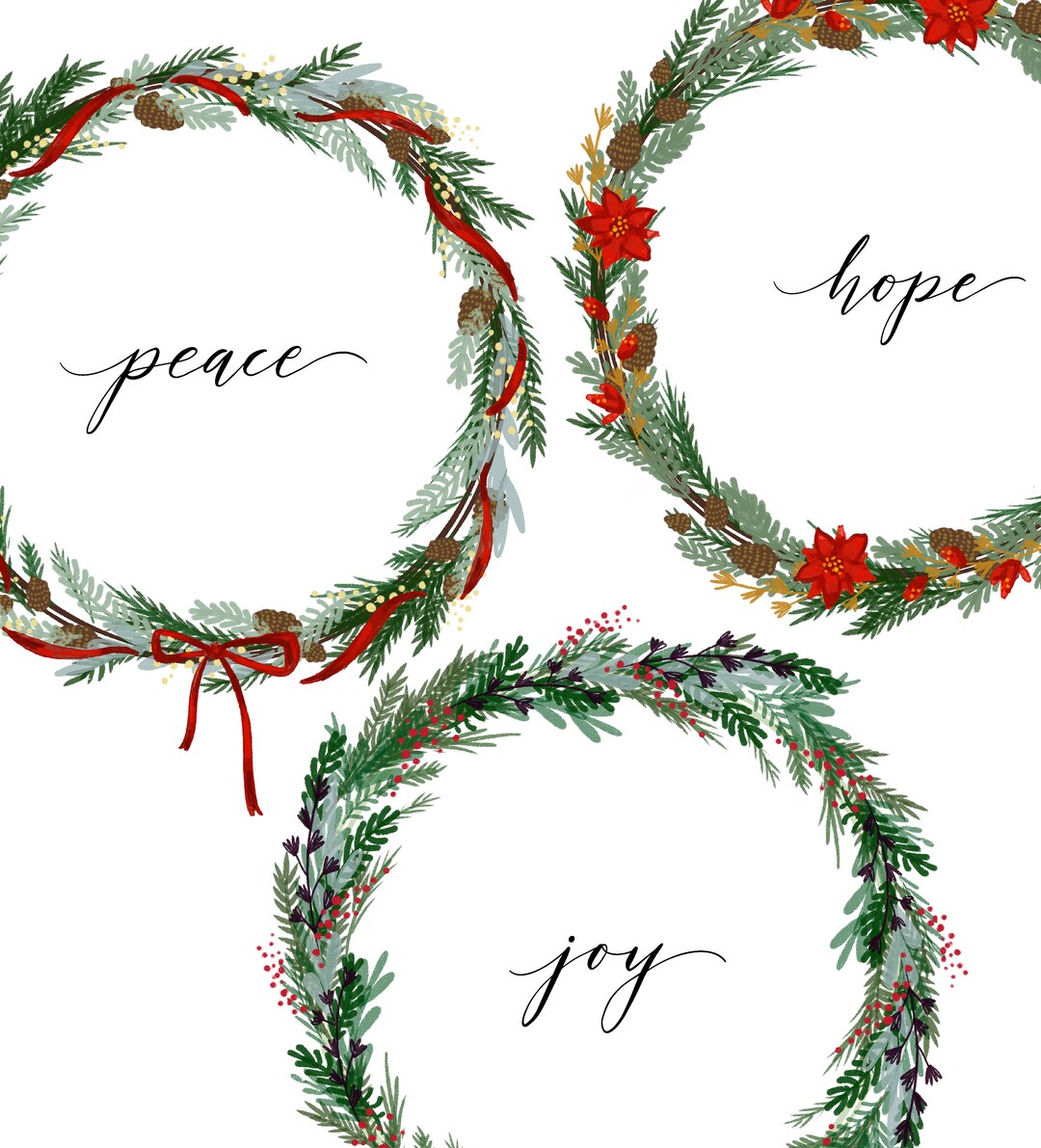 Printable Peace Hope Joy Wreath TRIO Digital Wall Art Files - Multiple ...
