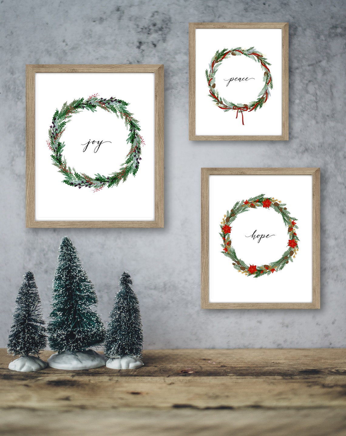Printable Peace Hope Joy Wreath TRIO Digital Wall Art Files - Multiple ...