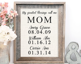 My Greatest Blessings Call Me Mom, Burlap Print