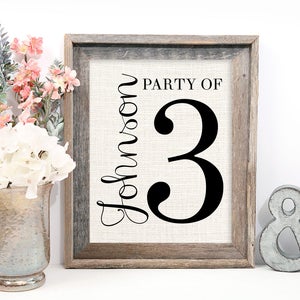 Party of 4 Sign, Gallery Wall Decor, Pregnancy Reveal, Housewarming Gift, Baby Announcement, Family Number Farmhouse Style Burlap Print