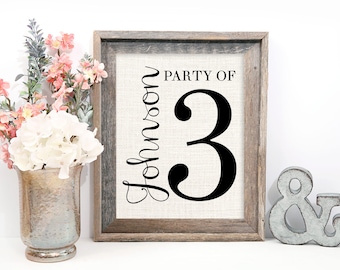 Party of 4 Sign, Gallery Wall Decor, Pregnancy Reveal, Housewarming Gift, Baby Announcement, Family Number Farmhouse Style Burlap Print