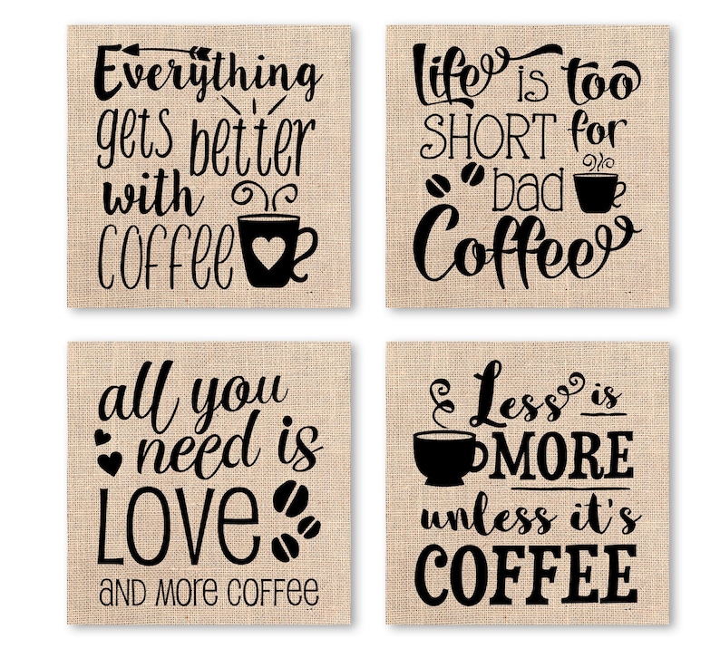 Coffee Wall Art Set of 4 Coffee Prints Coffee Lovers Gift image 1