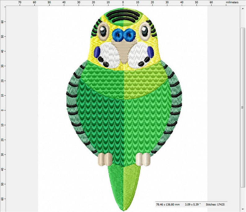 Digitized Budgie Parakeet Machine Embroidery Design imagem 2