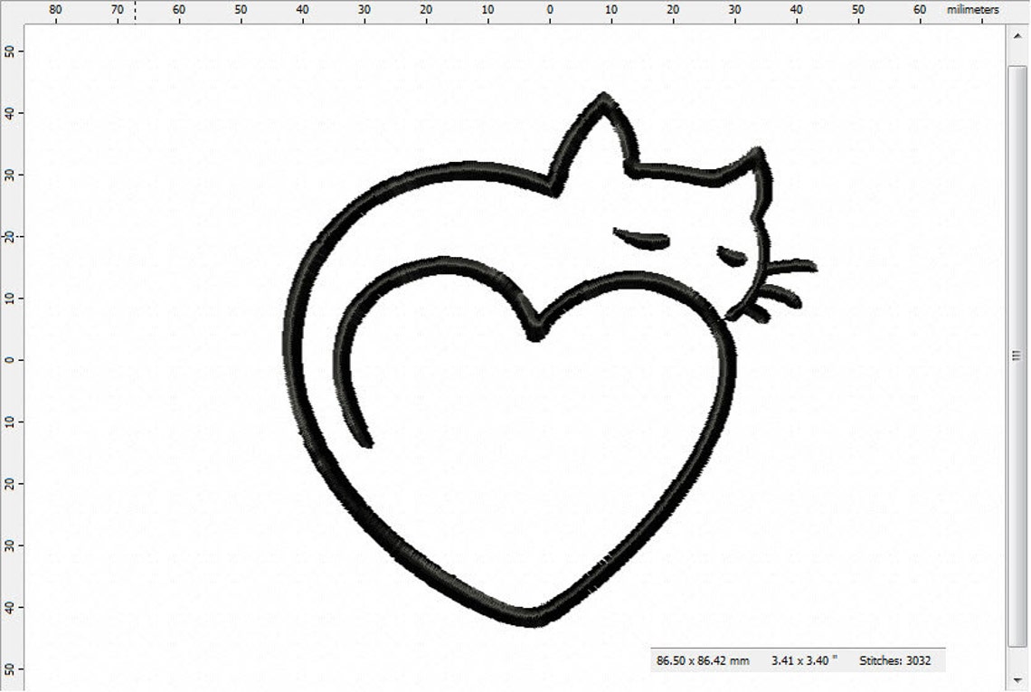 Sleepy Cat Heart Machine Embroidery Design - Etsy