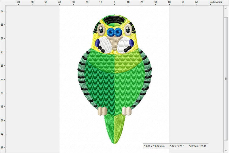 Digitized Budgie Parakeet Machine Embroidery Design imagem 3