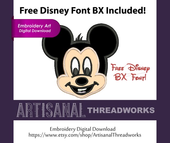 Download Free Mickey Mouse Applique Face With Free Disney Bx Font Etsy SVG Cut Files