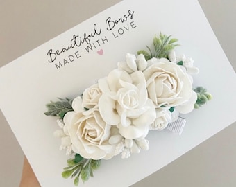 Haarstuk bloemenmeisje, haarclip bloemen, ivoren haarclip bloemen, haarclip witte bloem, haarclip bruidsmeisje, haarclip bloemen, bruidsmeisje
