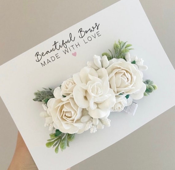 Flower girl hair piece, flower hair clip, ivory flower hair clip, white  flower hair clip, bridesmaid hair clip, flower clip, bridesmaid