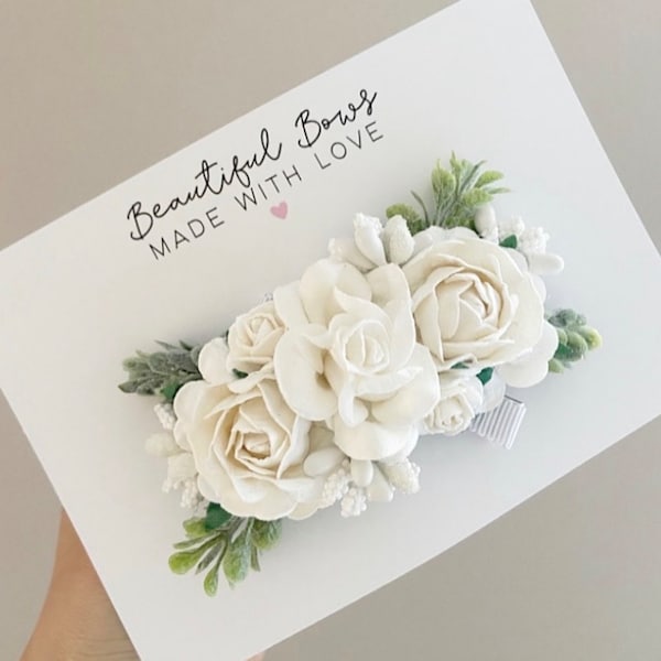 Pieza de pelo para niña de las flores, pinza para el pelo con flores, pinza para el pelo con flores color marfil, pinza para el pelo con flores blancas, pinza para el pelo de dama de honor, pinza con flores, dama de honor