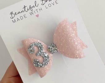 Birthday bow, birthday, bow, pink birthday bow, all ages available, birthday clip, birthday gift, hair bows