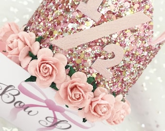 1/2 birthday crown, half birthday crown, 1st birthday crown, crown, party hat, glitter crown, dusty pink crown, any age available